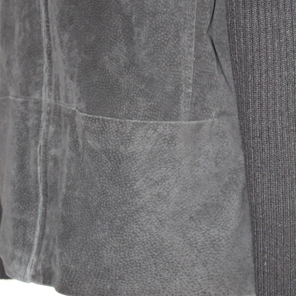 A.M.I. Leather Sweater Combo Full Zip Jacket,  Black - Picture 6 of 9